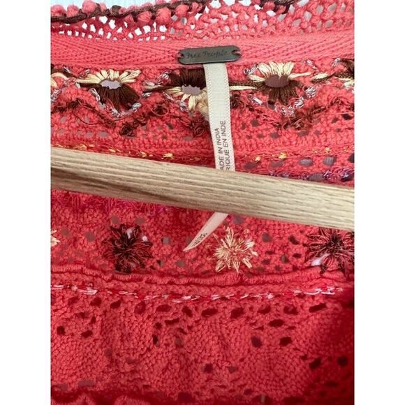 FREE PEOPLE Womens Top Size XS Siesta Fiesta Coral Orange Crocheted Embroidered - Picture 4 of 7